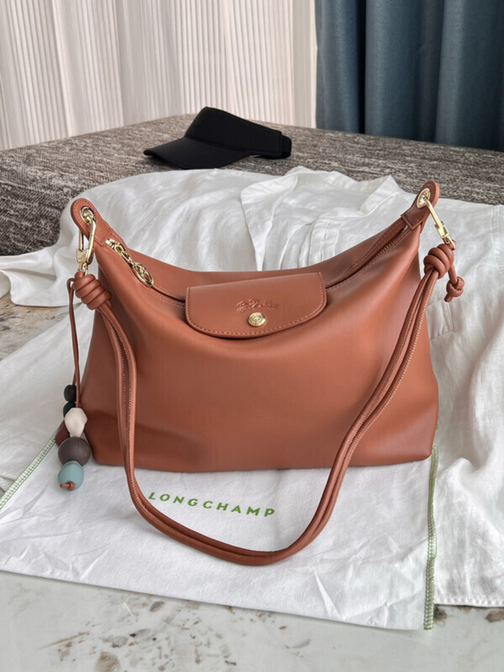 Longchamp Cognac Brown Hobo Crossbody Bag